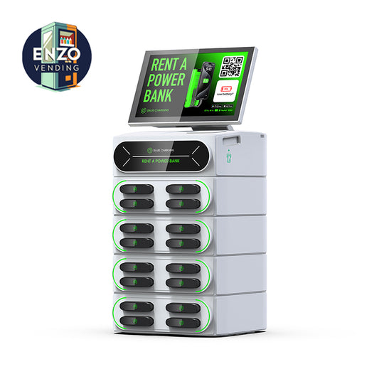 Enzo Vending 16-Slot Rental Power Bank Station - 6000mAh Fast Charging, 10.1-Inch Touch Screen, Stackable Design