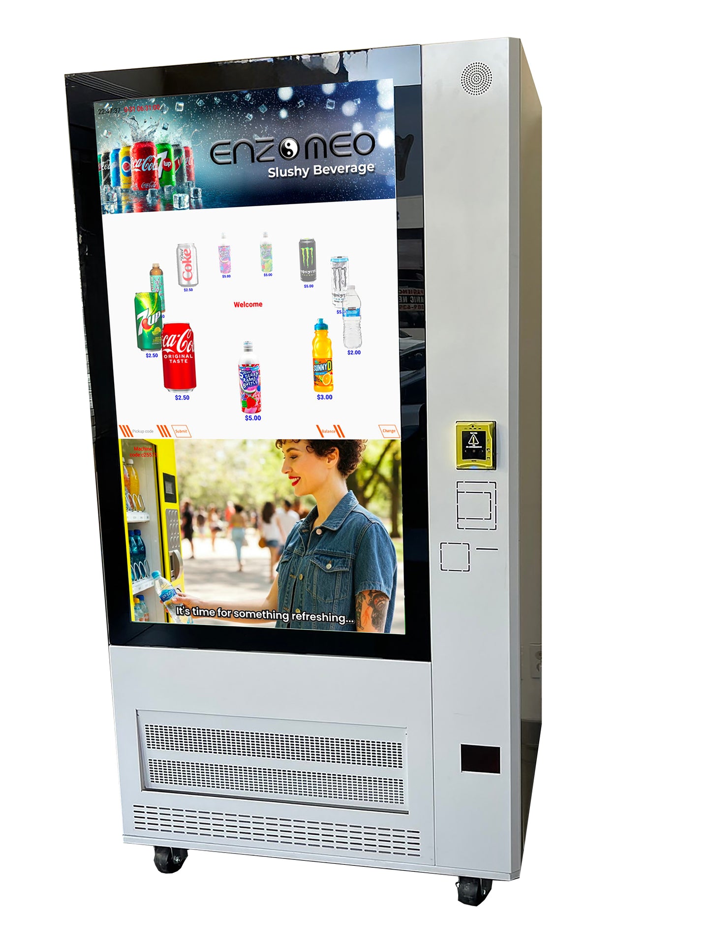 Enzo Vending 55" Touchscreen Slushy & Cold Beverage Vending Machine - Quick-Freeze, Large Capacity, Smart Payment